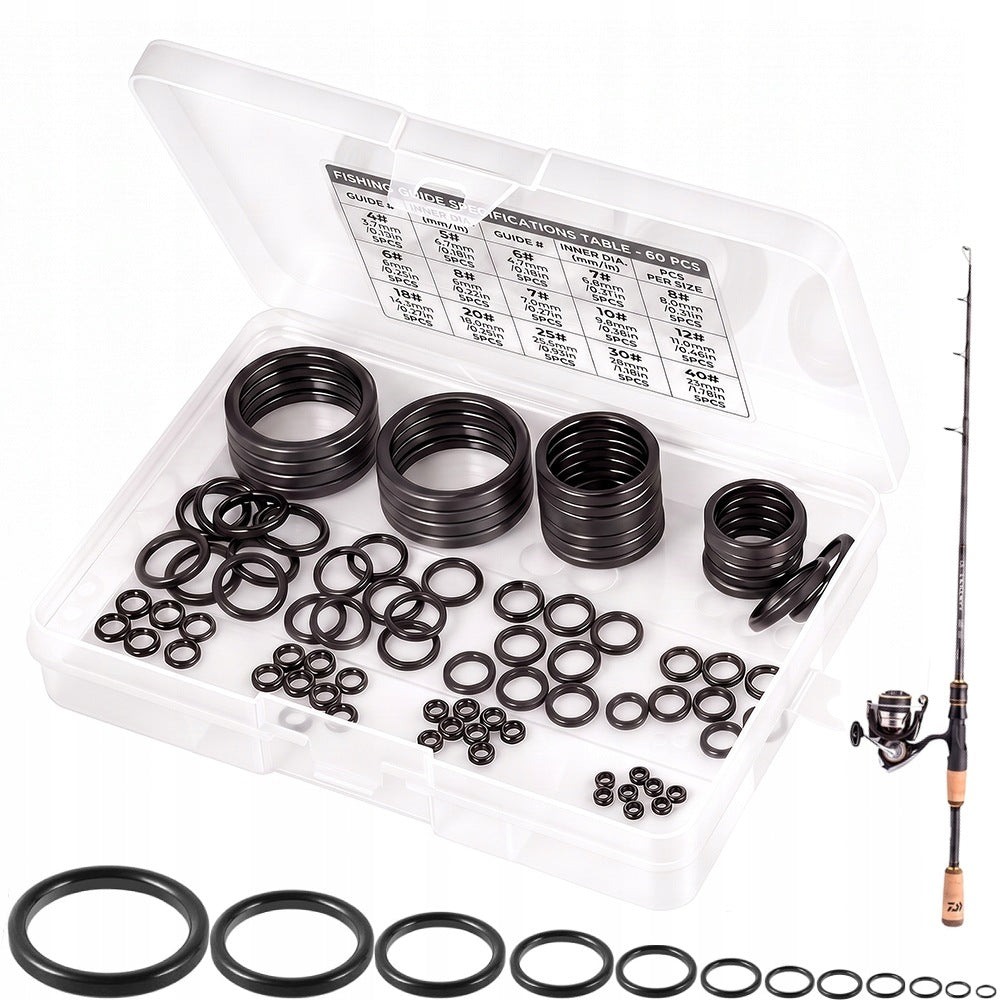 60pcs Ceramic Fishing Rod Guide Repair Kit With Storage Box 3.7mm - 35.1mm