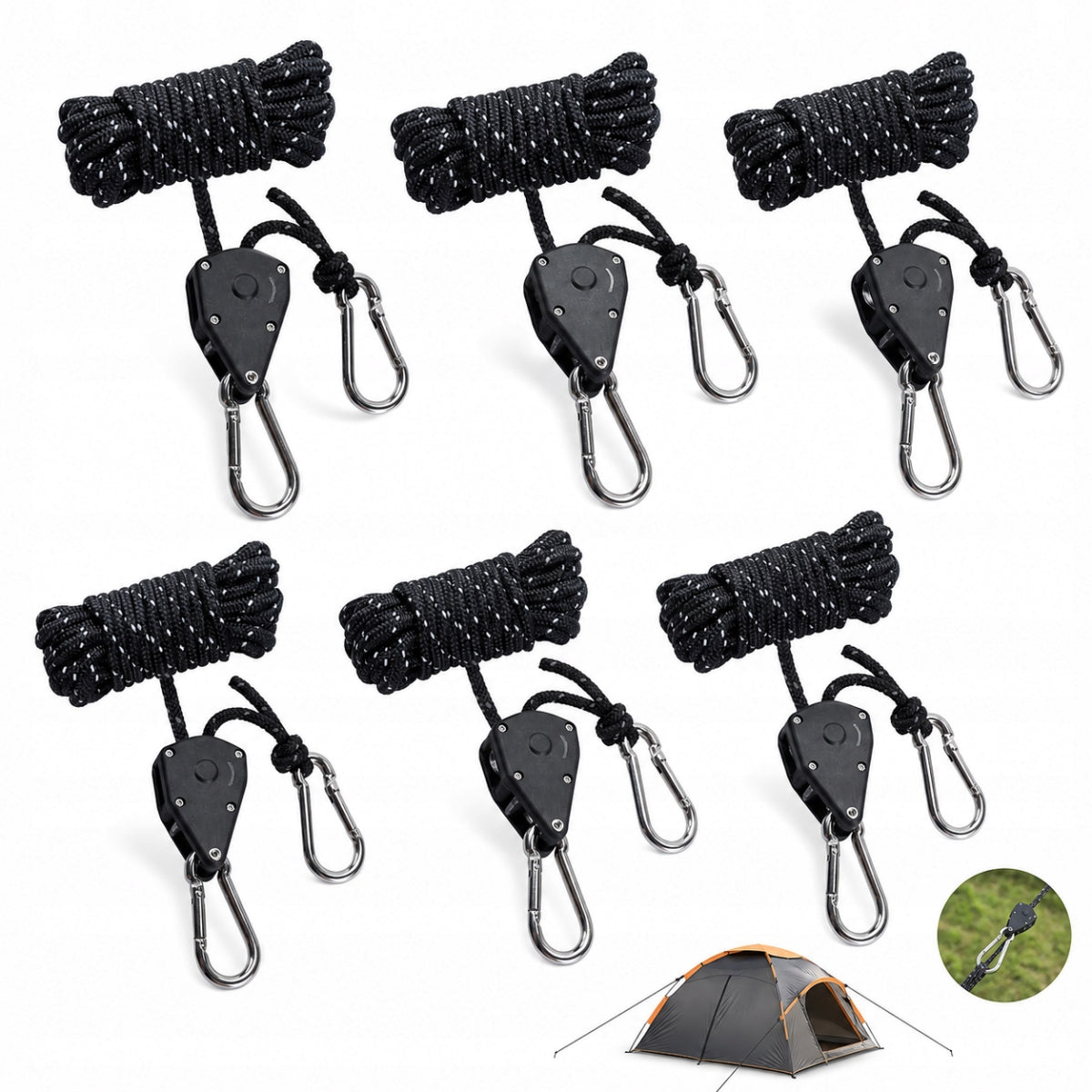 6x CABLE WITH TENT TENSION CAMPING