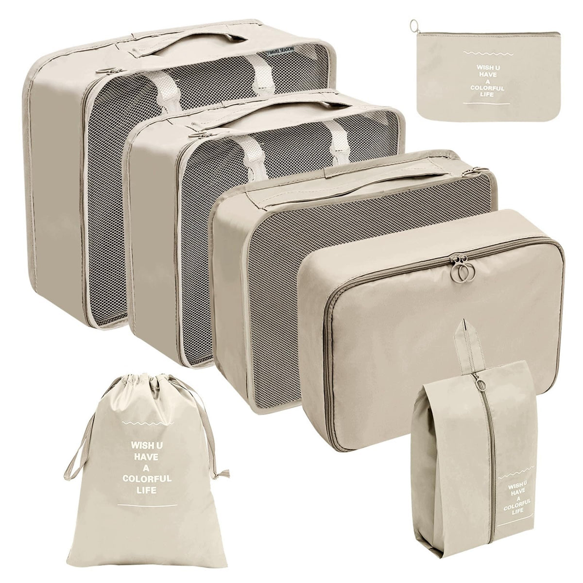 7-Piece Lexuluxion Suitcase Organizer Packing Set Beige