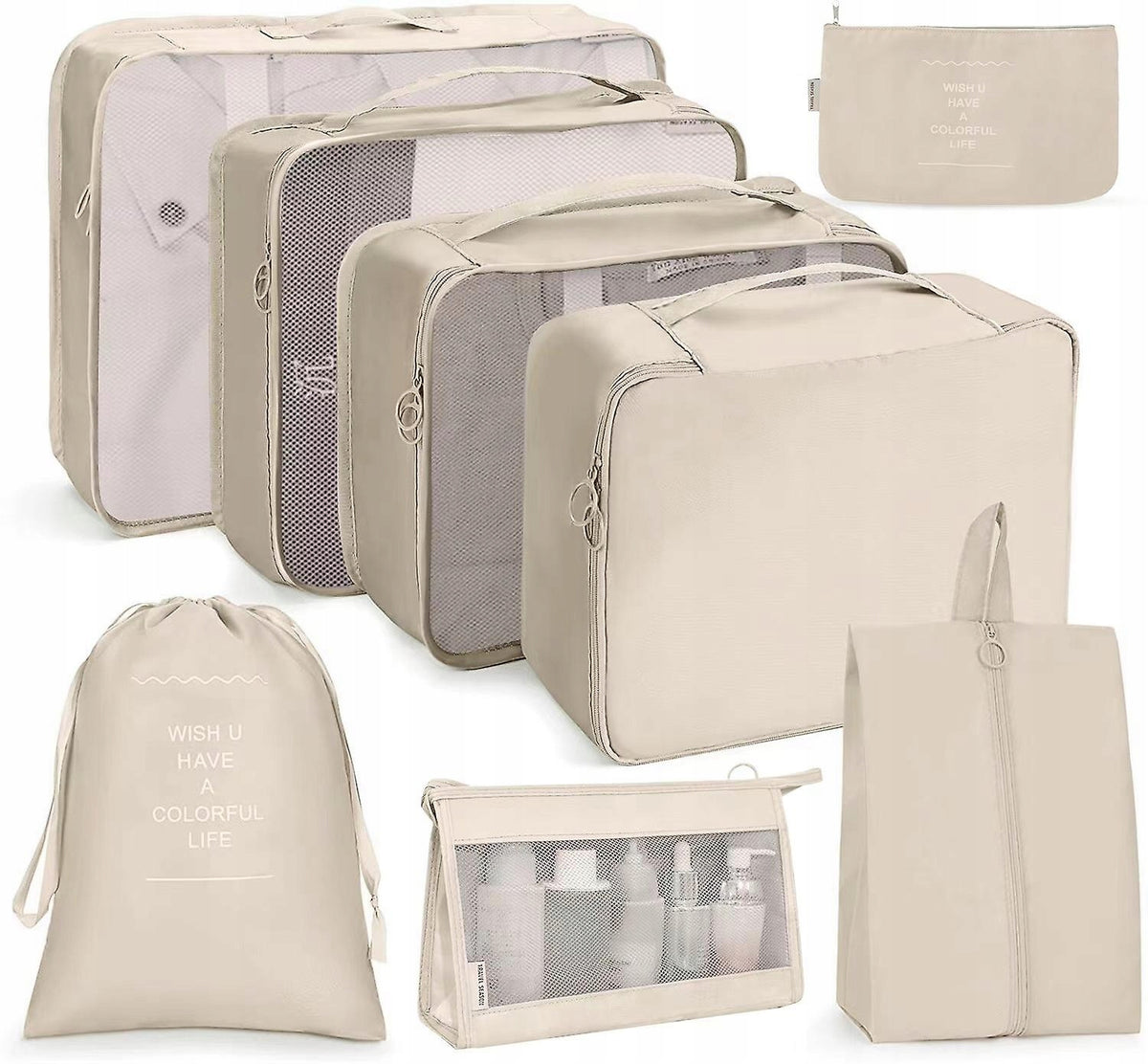 8 Pcs Packing Cubes For Suitcase Lightweight Luggage Packing Organizers Color beige