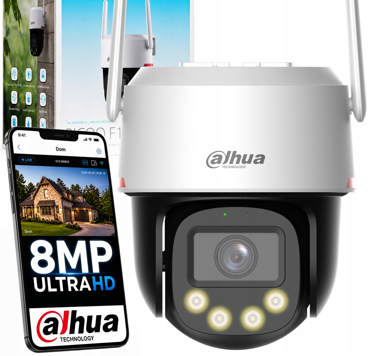8MPx Dahua P8F-PV WizColor Outdoor Rotating WiFi Camera with Image Analysis