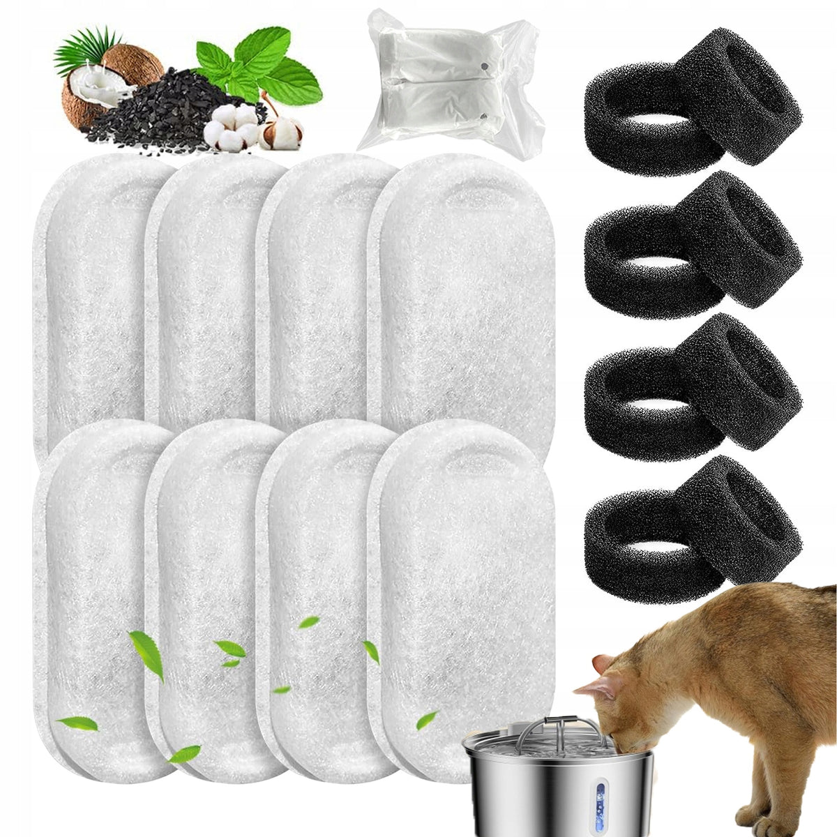 8Pcs Replacement Filters Compatible with 2L/3.2L/4L Pet Cat Water Fountain