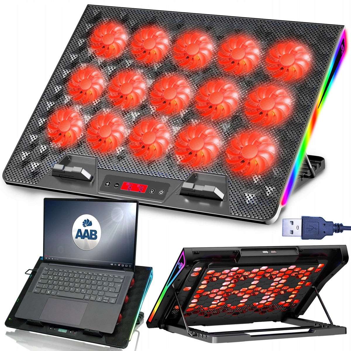 AAB SPATIUM QUIET LAPTOP COOLING STAND PAD RGB 15 FANS