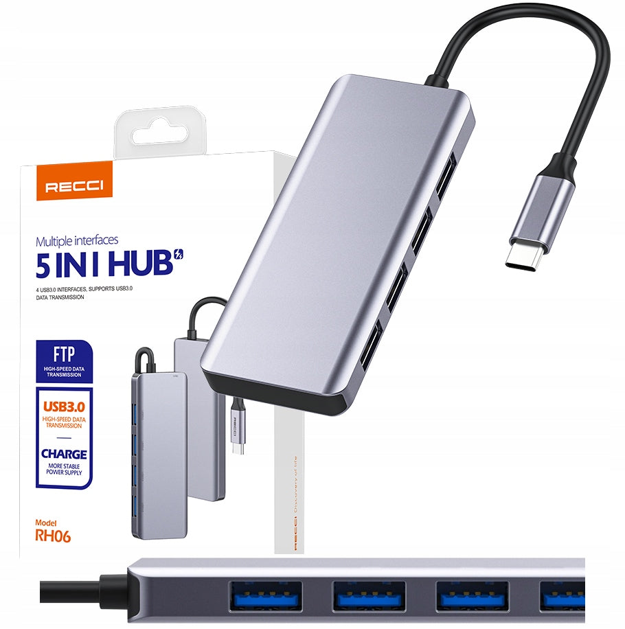 ADAPTER HUB USB-C TYPE C 4X USB 3.0 + MICRO RECCI SPLITTER