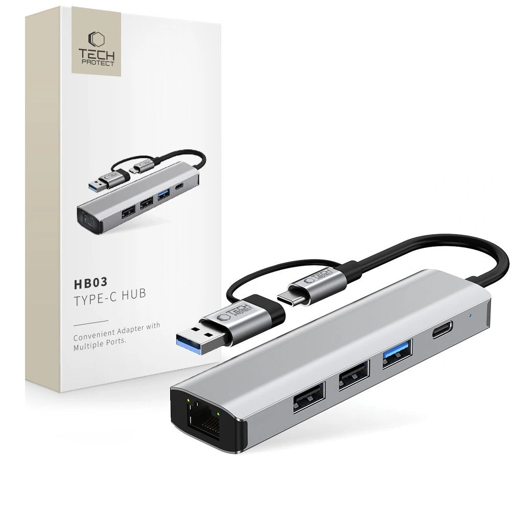 ADAPTER TECH-PROTECT HB03 HUB 5IN1 USB-C USB-A ETHERNET STAR GRAY
