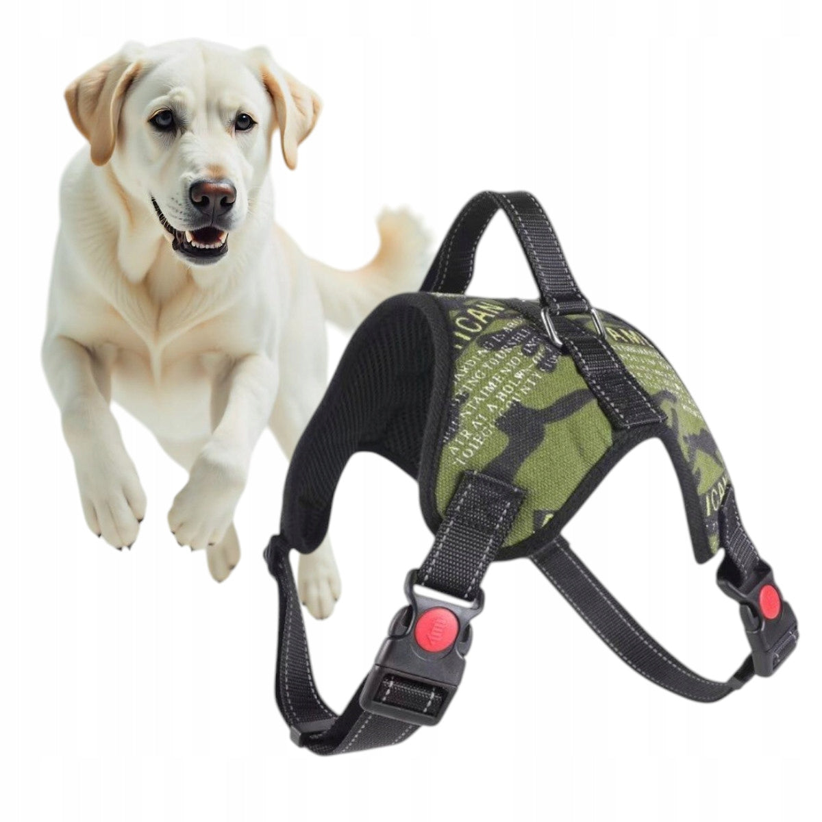 ADJUSTABLE CAMO DOG WALKING HARNESS BREATHABLE HANDLE SIZE L