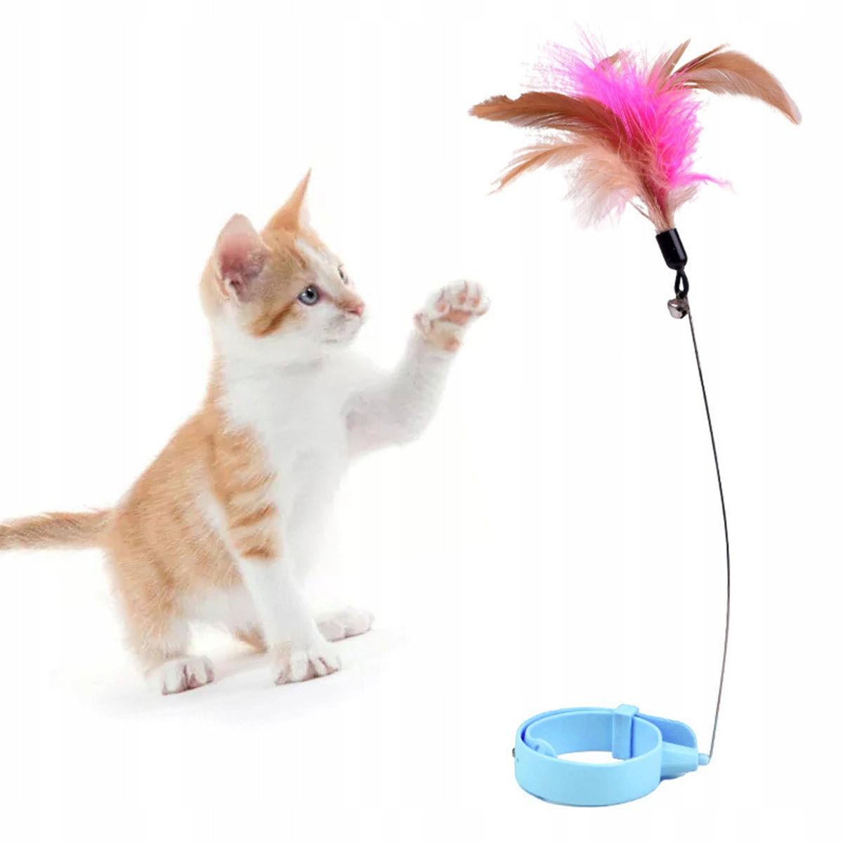 ADJUSTABLE CAT TOY FISHING ROD FEATHERS FEATHER COLLAR