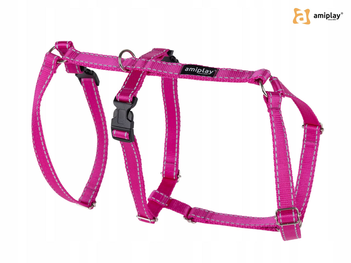ADJUSTABLE HARNESS AMIPLAY SAFETY REFLECTIVE L PINK FOR DOG