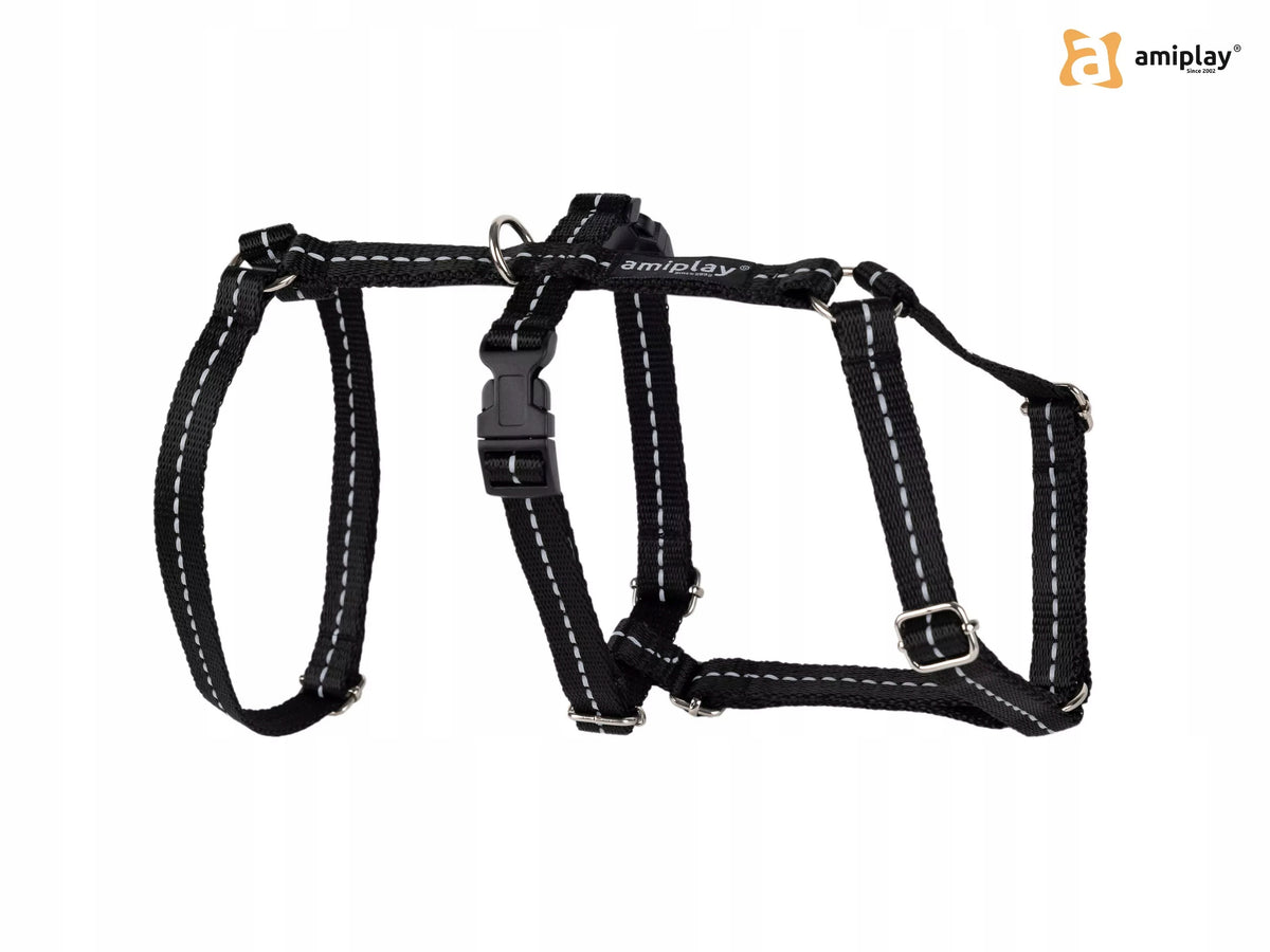 ADJUSTABLE HARNESS AMIPLAY SAFETY REFLECTIVE S BLACK FOR DOG