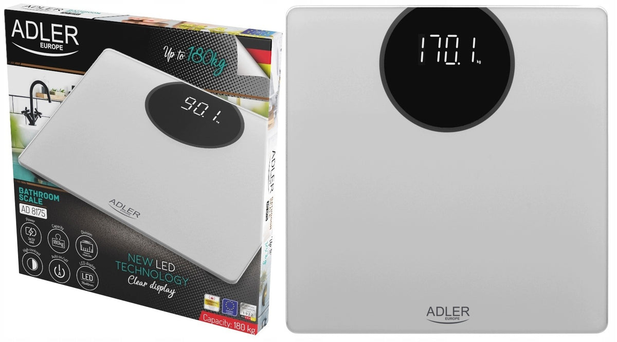ADLER GLASS BATHROOM SCALE UP TO 180 KG AD8175