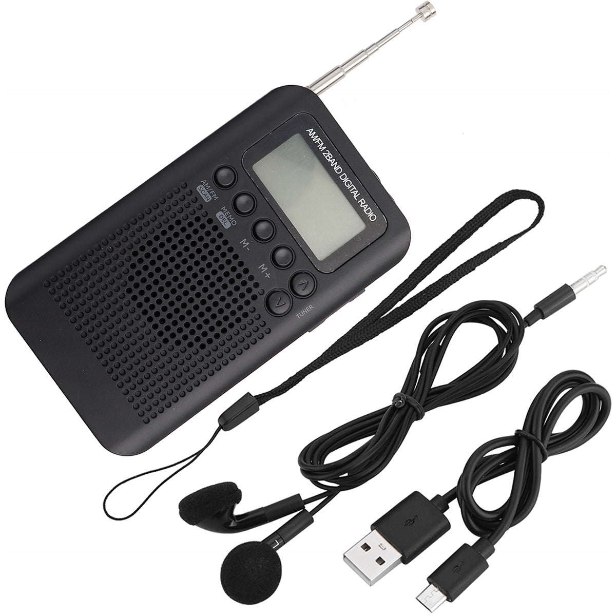 AM/FM LCD Radio Portable Pocket Analog USB Black Packaging status original
