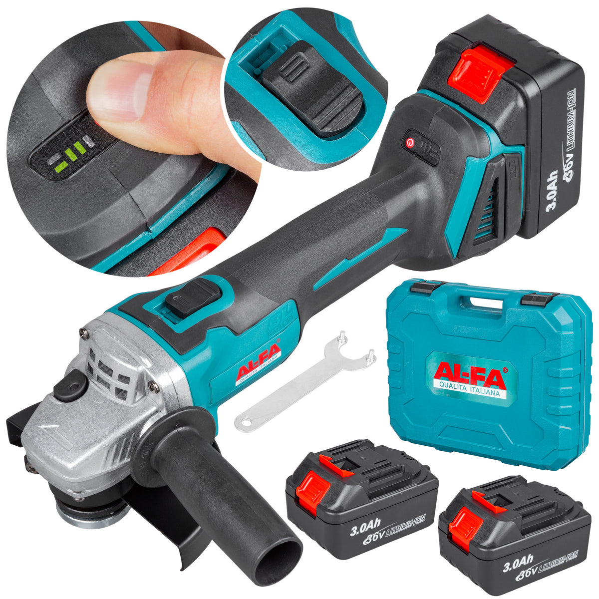 ANGLE GRINDER CORDLESS BRUSHLESS RUBBER ANGLE 2XAKU 4AH POWER