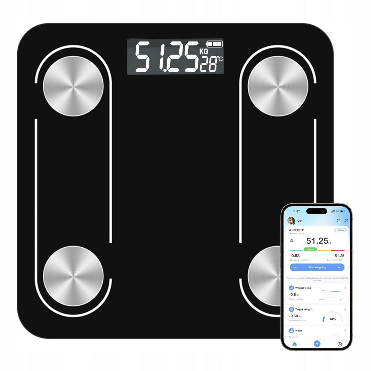 AOOWU Bathroom Scale Up to 180kg Smart Monitor Wireless Application