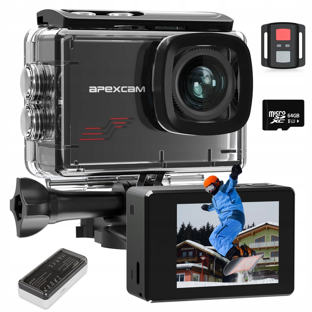 APEXCAM M80 4K 60FPS 48MP WiFi Underwater Camera 40m 170° Set