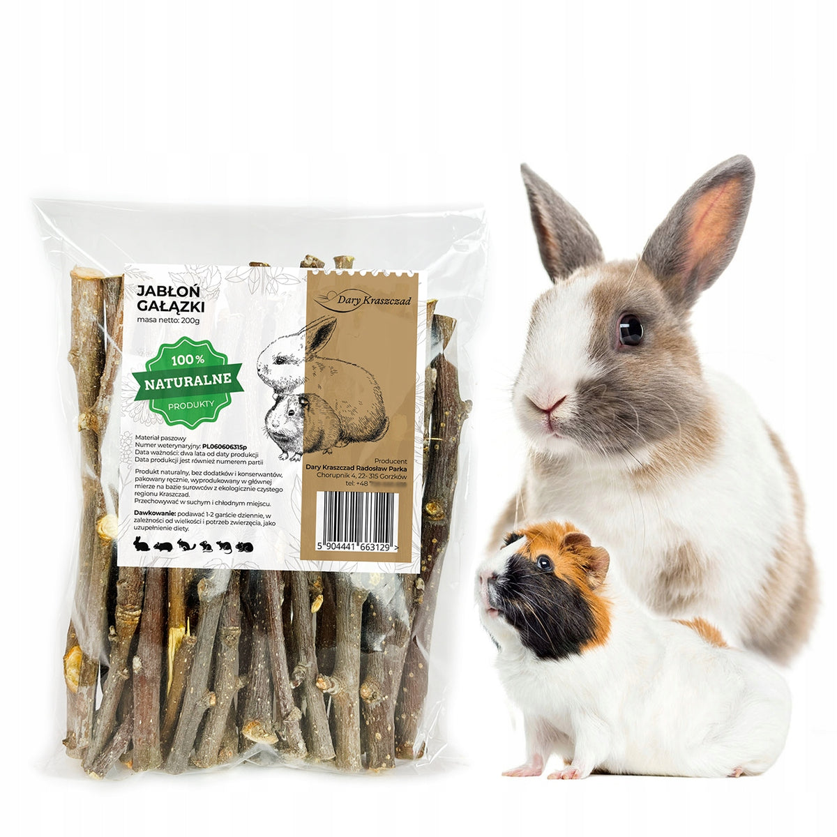 APPLE TWIGS FOR RABBITS AND RODENTS 200G NATURAL TEETHERS FOR RABBIT