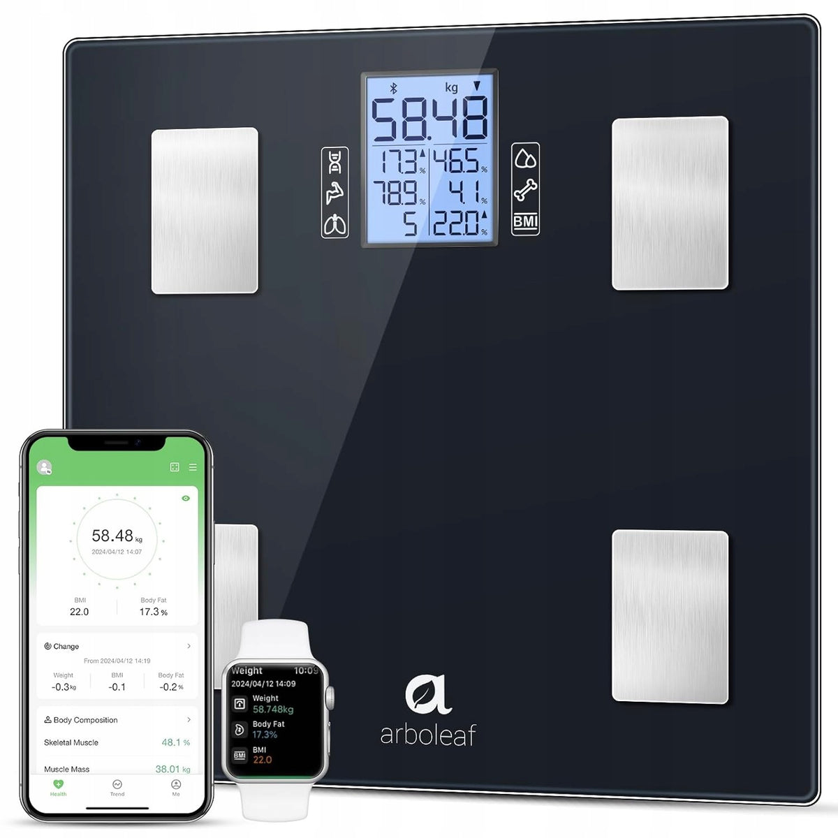 ARBOLEAF SMART BATHROOM SCALE WITH MUSCLE FAT MEASUREMENT BMI