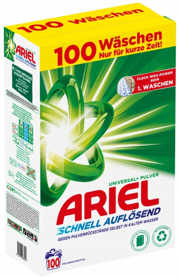 ARIEL UNIVERSAL+ WASHING POWDER FOR WHITE AND LIGHT FABRICS 6 KG 100 WASHES Packaging status original