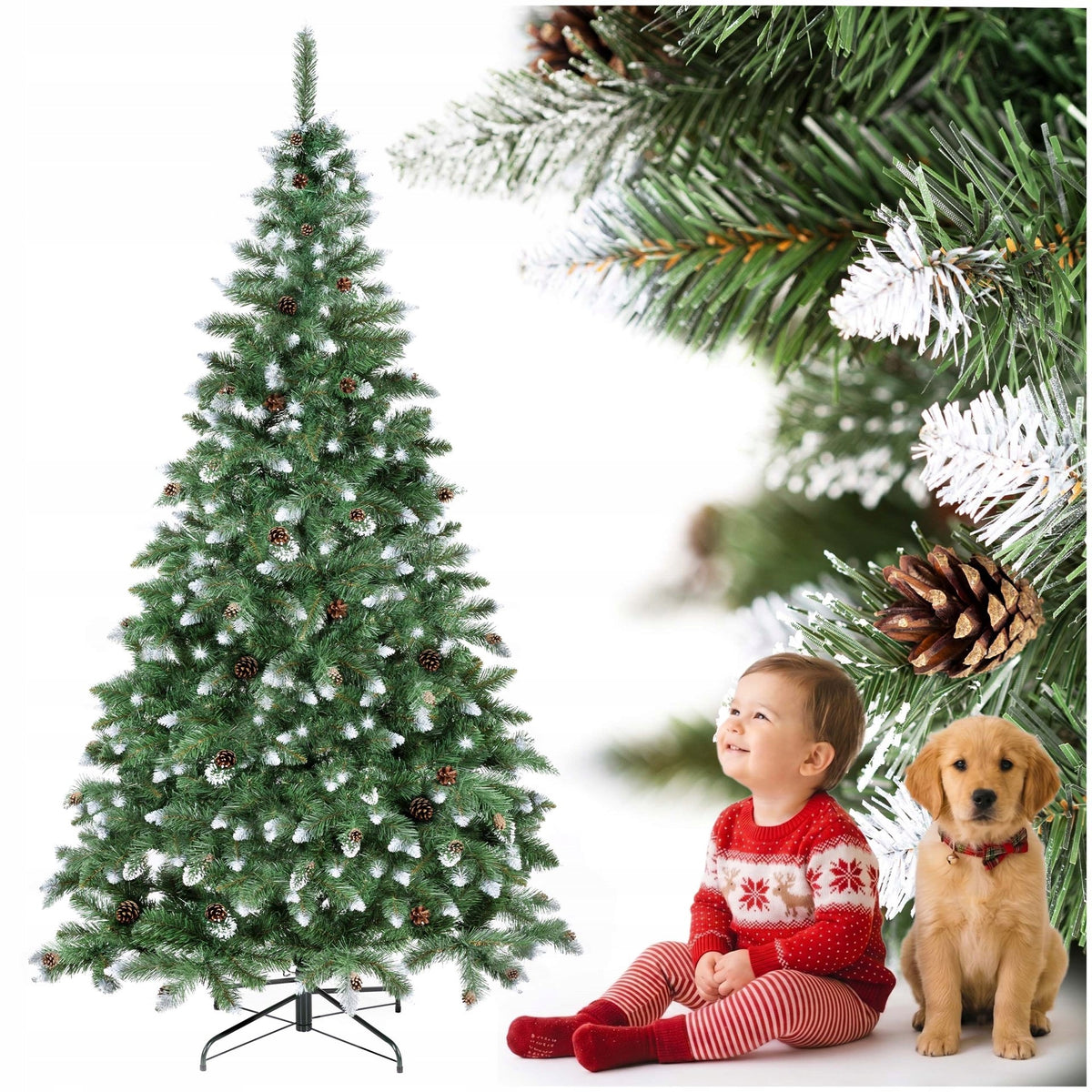 ARTIFICIAL CHRISTMAS TREE DIAMOND PINE SNOW-COVERED 220 cm STAND PREMIUM LIVING