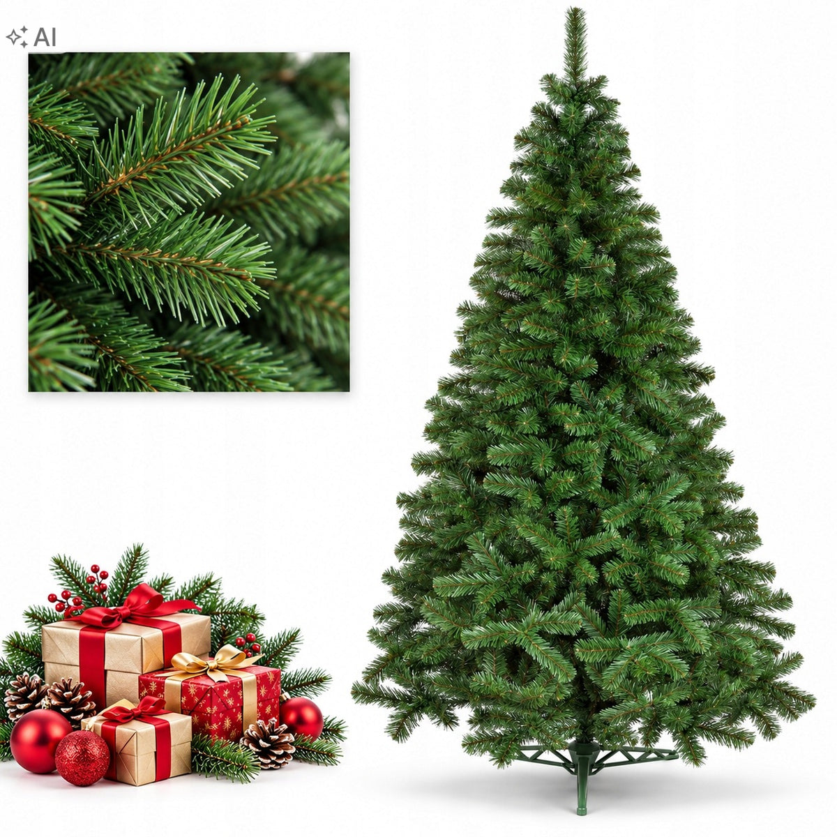 ARTIFICIAL CHRISTMAS TREE GREEN FIR DENSE STAND LIKE ALIVE 220cm SPRUCE FOR CHRISTMAS