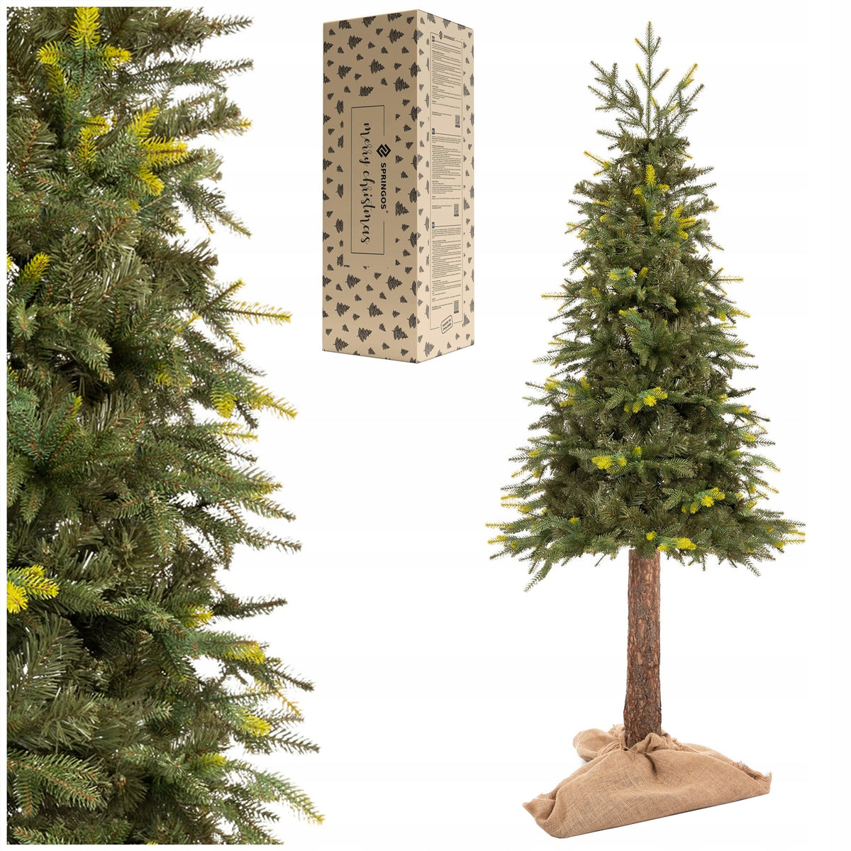 ARTIFICIAL CHRISTMAS TREE ON THE TRUNK 220cm BEAUTIFUL NATURAL PE DELUX SPRUCE + STAND