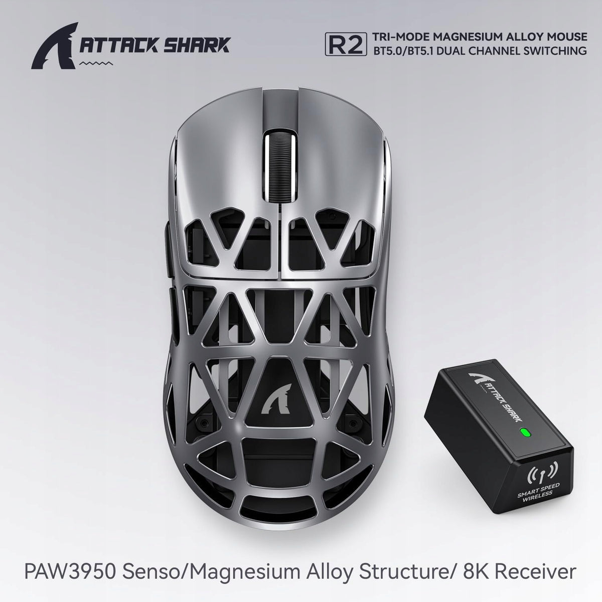 ATTACK SHARK R2 gaming mouse 42000 DPI PAW3950 8K wireless RGB Manufacturer code B0D91DC7R8