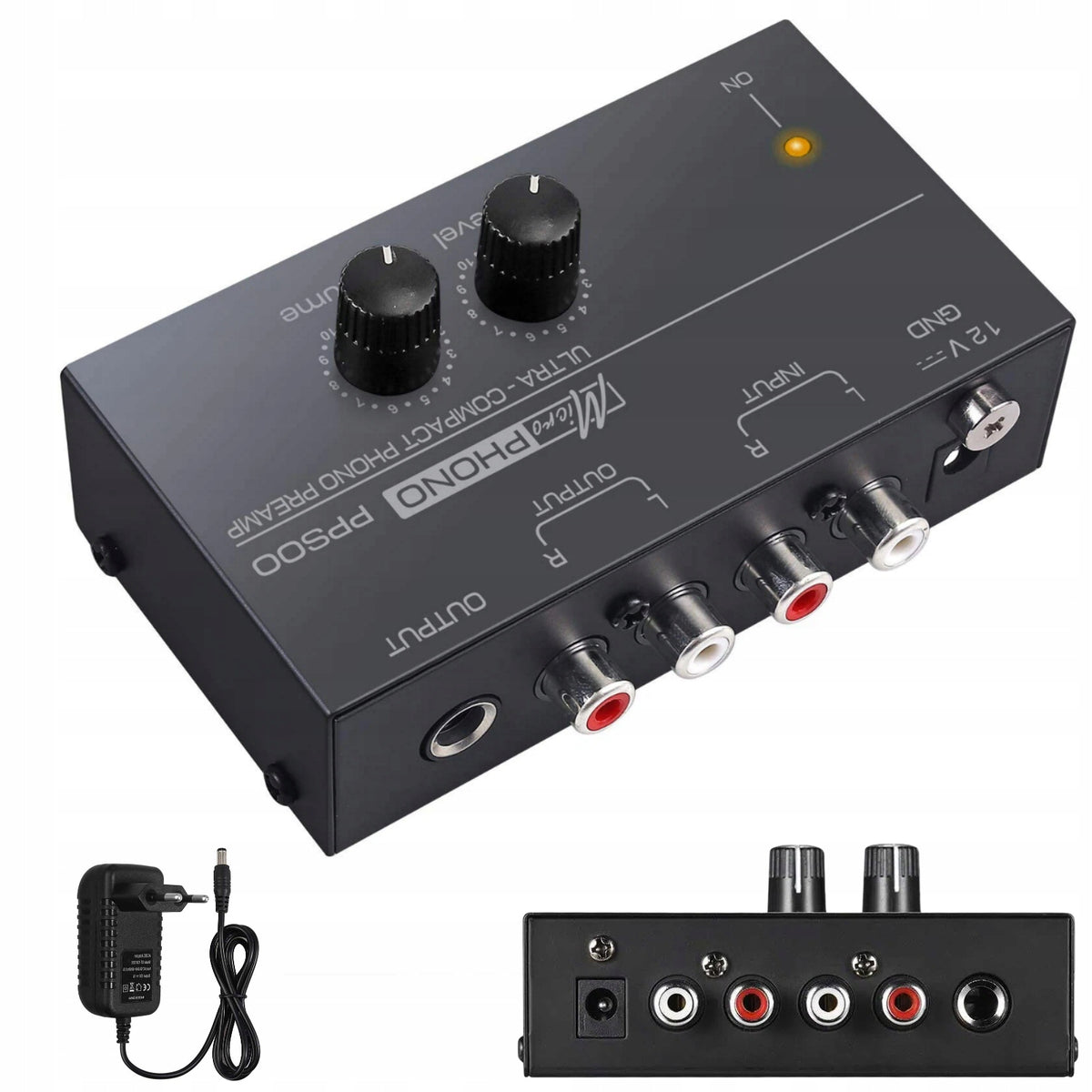AUDIO PHONO PREAMPLIFIER RCA POWER SUPPLY DC 12V ADAPTER BLACK