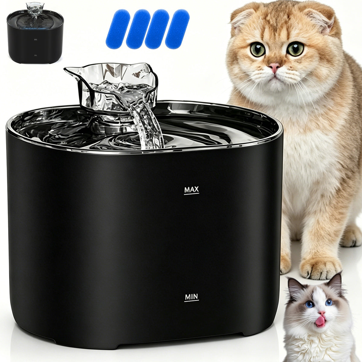 AUTOMATIC SMART DRINKER FOR CAT AND DOG 2.2L WATER FLOW BLACK