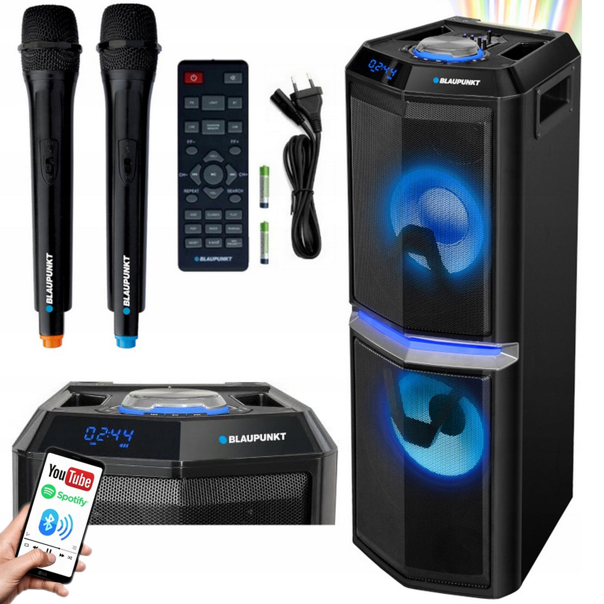 Active Column Blaupunkt PS10DB PartyBox 2x Microphone Remote Control BT USB karaoke