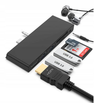 Adapter Hub 6in1 USB C Mini Jack for HDMI USB 3.0 SD