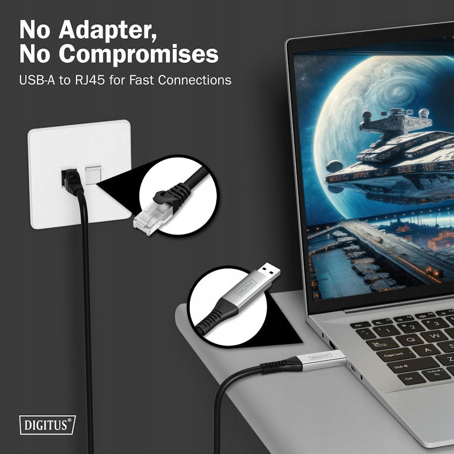 Adapter / USB-A RJ45 1Gbps network card cable 5m Digitus AK-300600-050-S Packaging status original