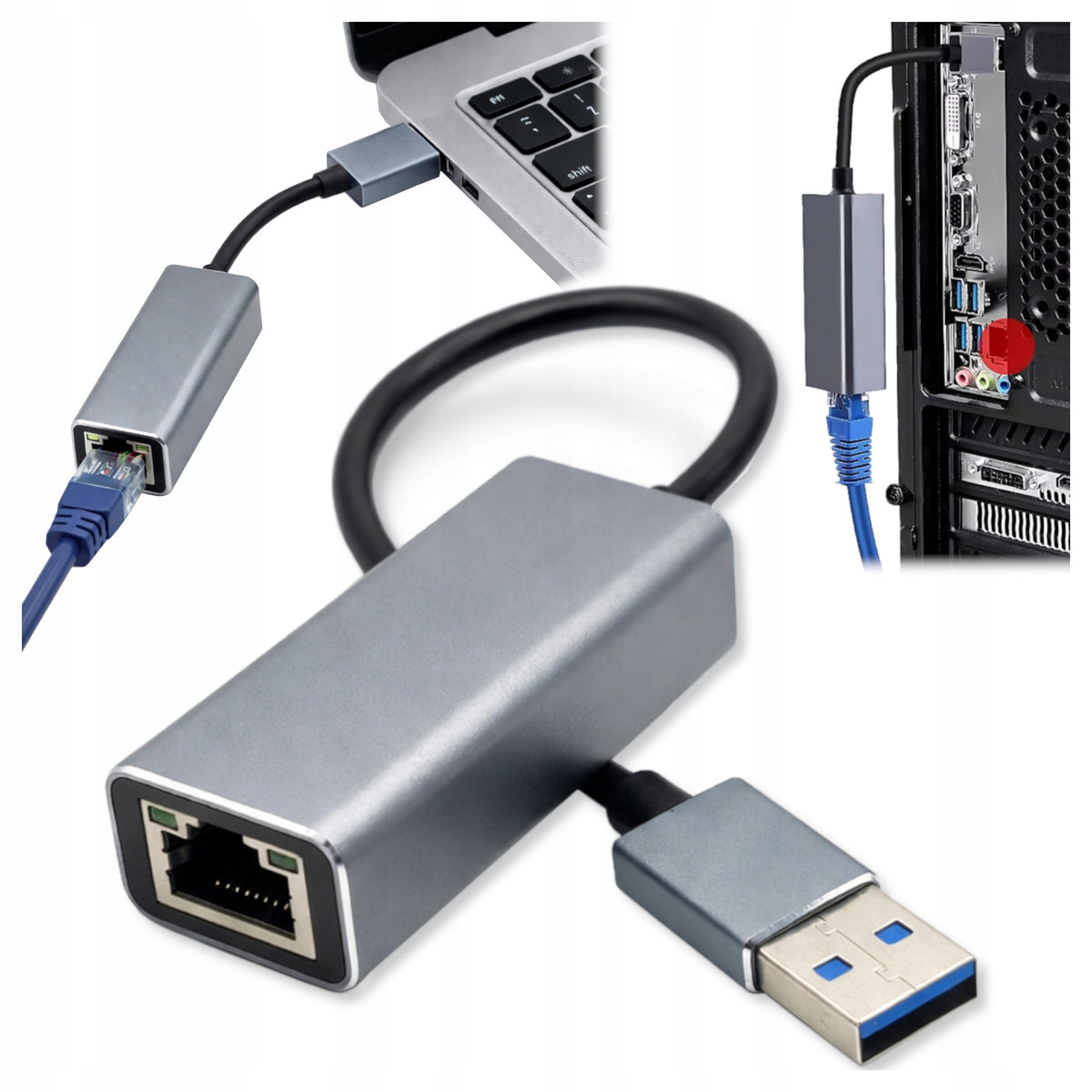 Adapter adapter USB A to Ethernet LAN RJ45 1Gb network card GIGABIT Packaging status original