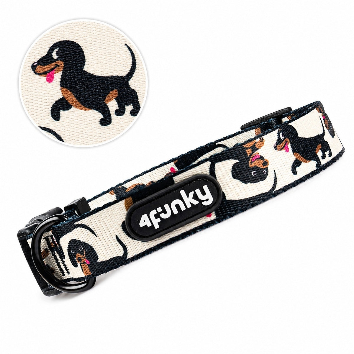 Adjustable collar for medium dog M | 4Funky | Doxie Dachshund pattern