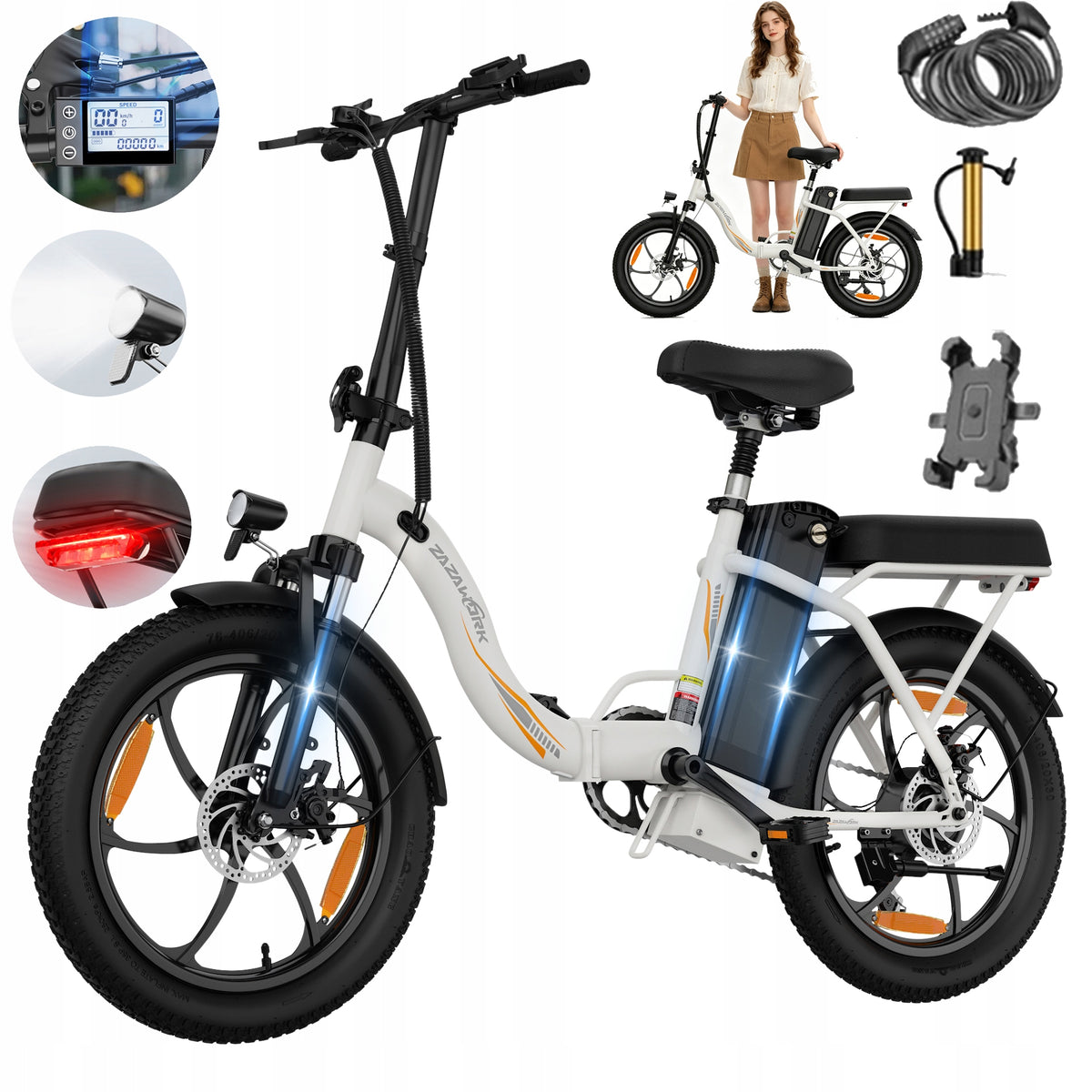 Adult Electric Bike ZAZAWORK C16 250W 16Ah 20" Folding E-bike