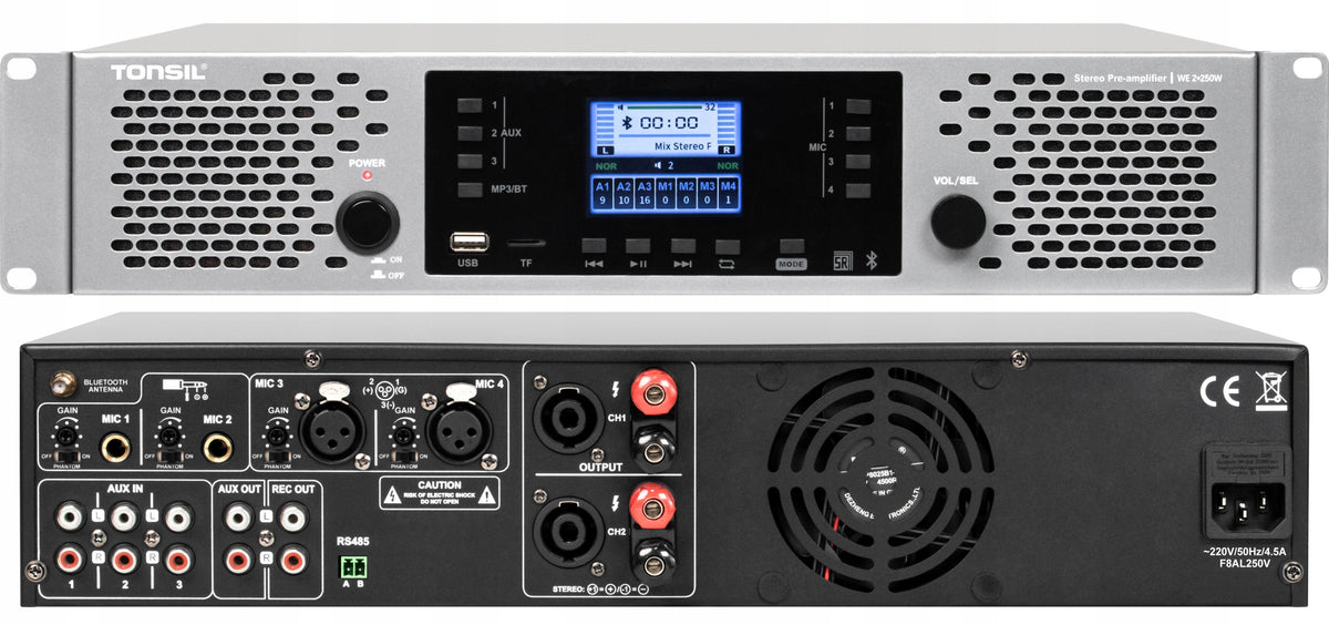 Amplifier Tonsil WE 2×250W Conference Stereo Bluetooth USB microSD +48V