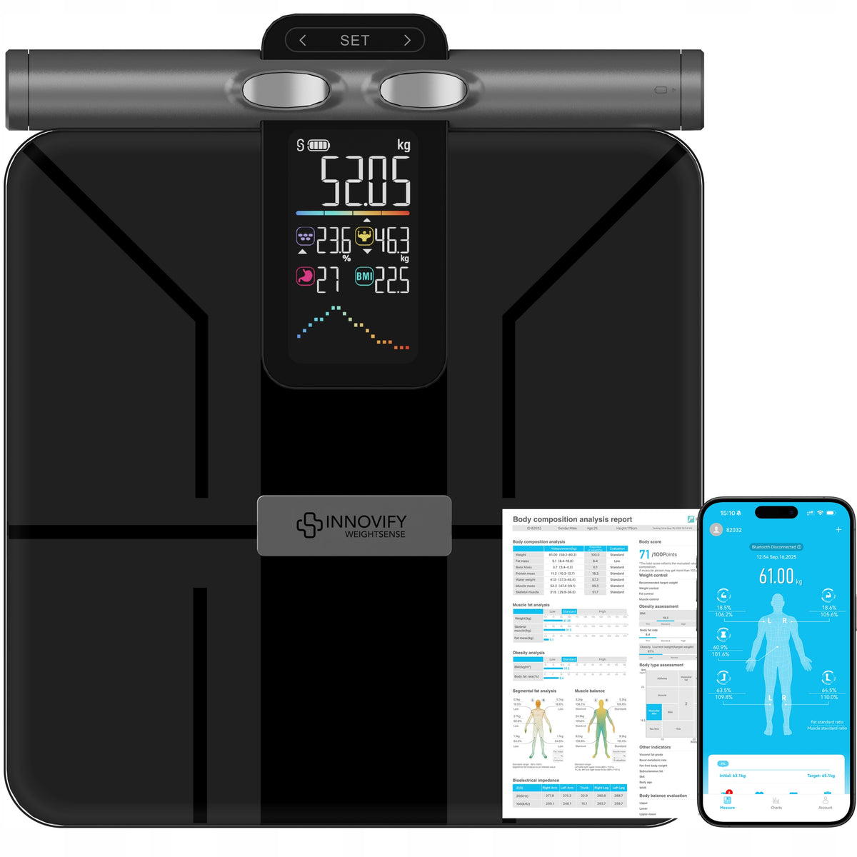 Analytical bathroom scale, Innovify WeightSense 8050, 28 body parameters