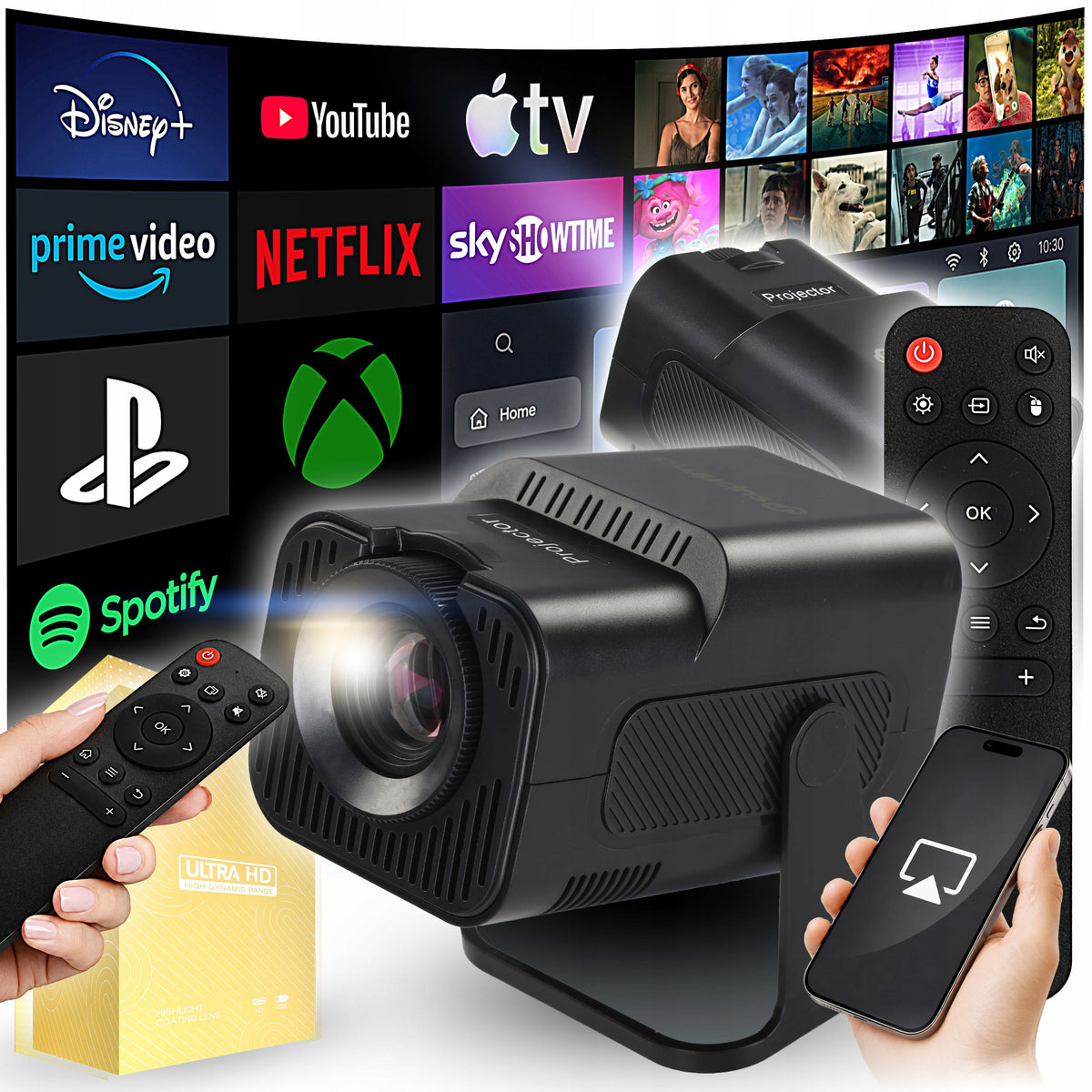 Android Projector WIFI LED 4K Portable Smart TV SPEAKER+ REMOTE CONTROL