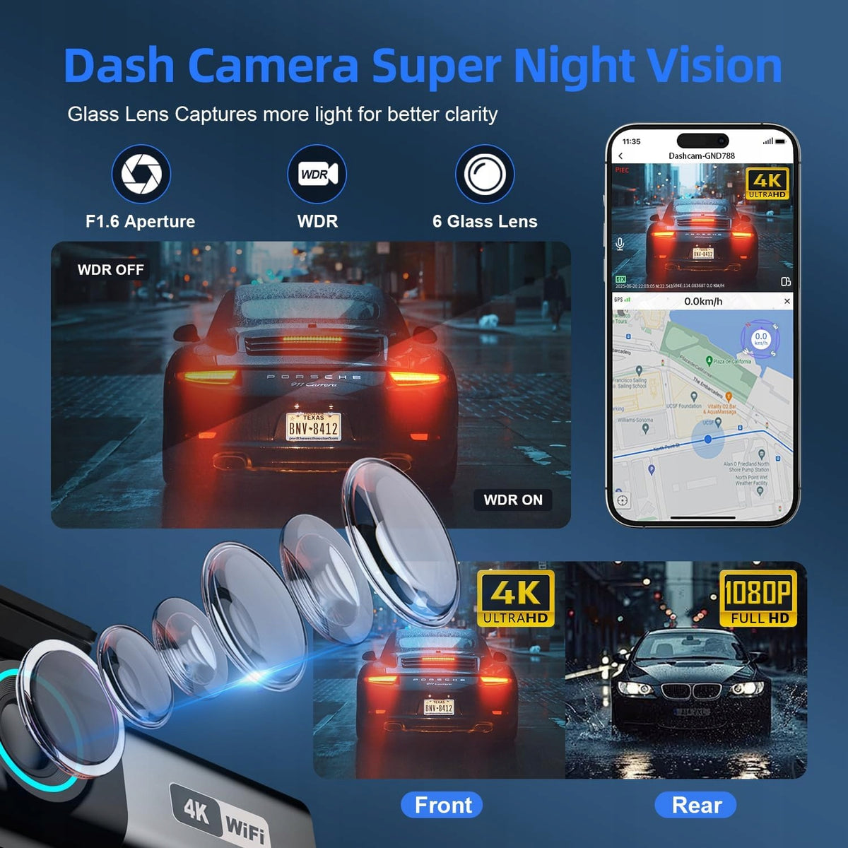 Aprilboy 4K Car Camera Front Rear WiFi Set 64GB Parking Mode Manufacturer code 5904423700705