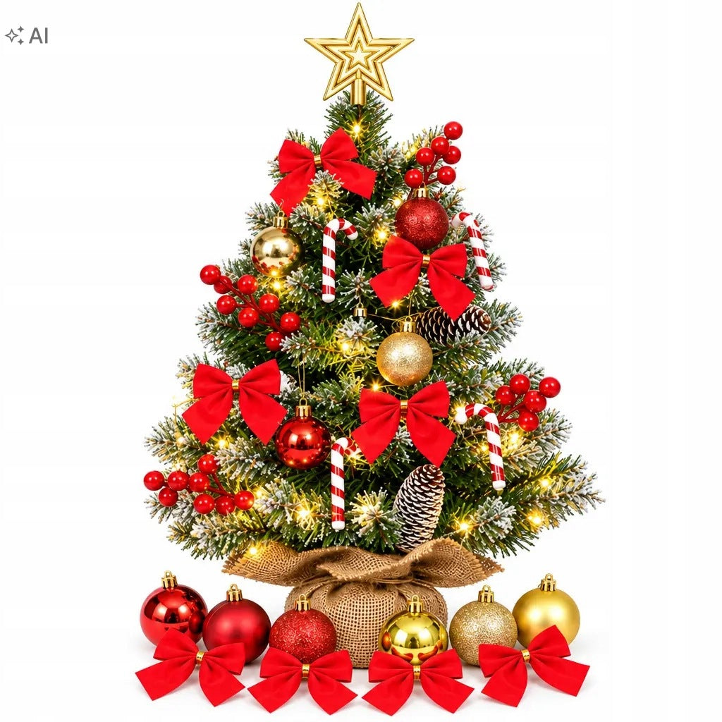 Artificial Christmas tree 60 cm decorated with LED lights for table red