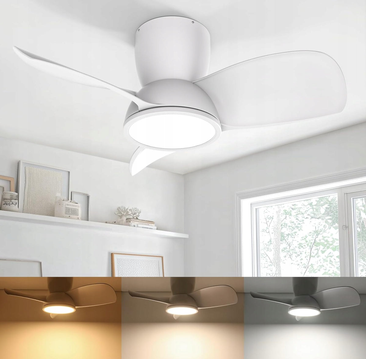 Ateroll Ceiling Fan LED Lamp 76cm 3 Shovels Quiet Fan + Remote Control Packaging status original