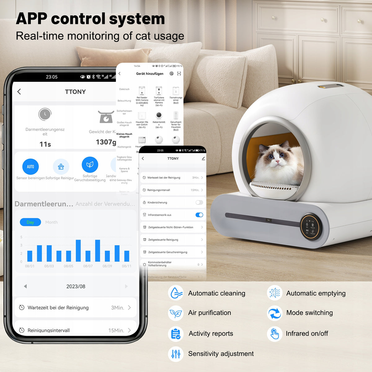 Automatic Cat Litter Box 65L Self-Cleaning Odor Elimination App Controlled Packaging status original