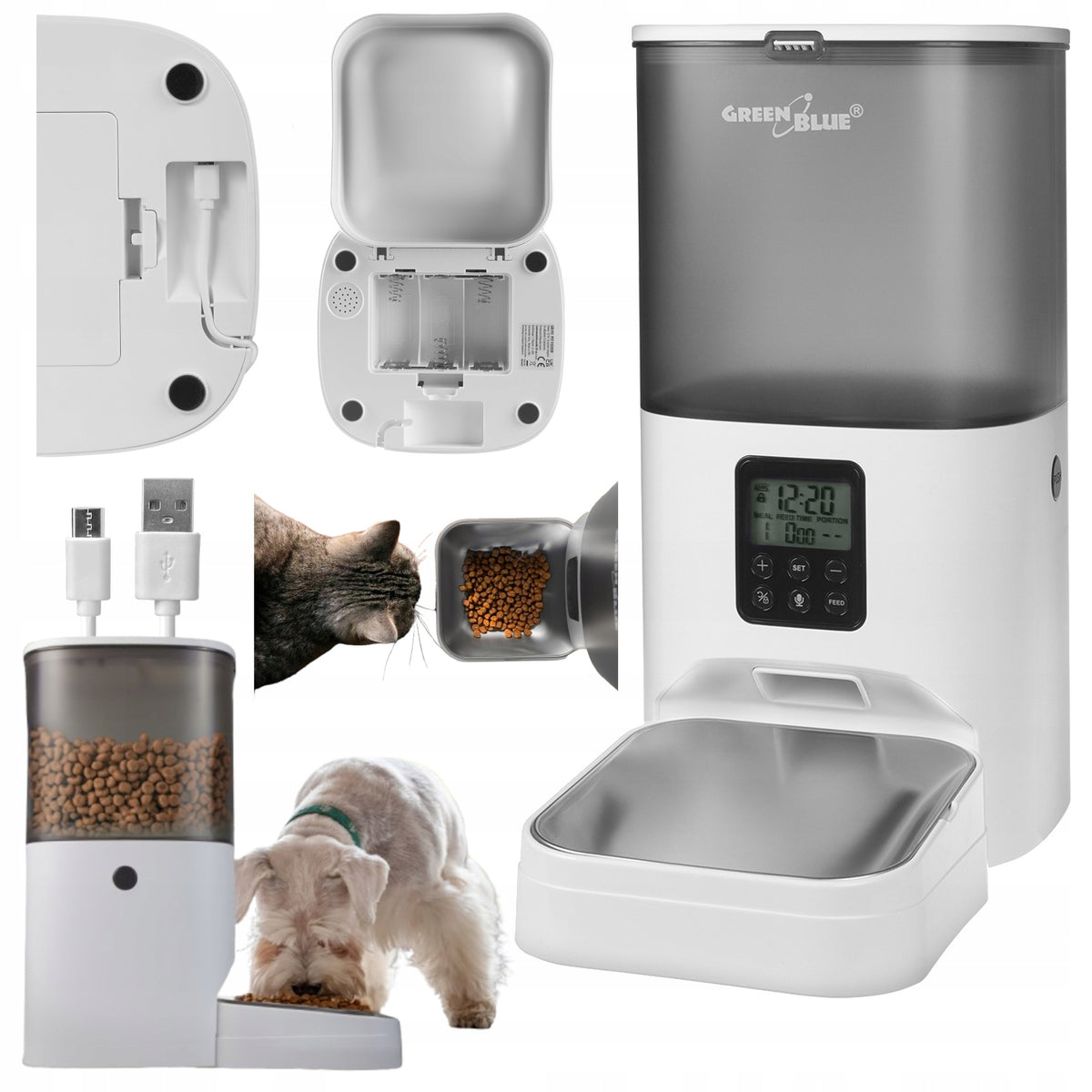 Automatic Dispenser Bowl Rabbit Cat Food Feeder 6L USB