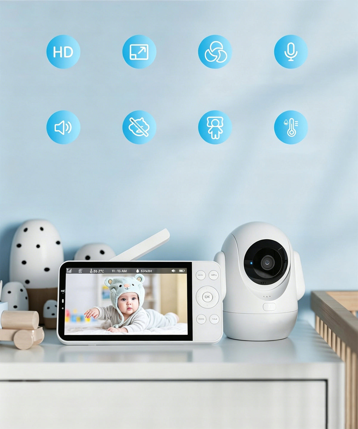 BABY MONITOR WIFI WITH 4MP LCD CAMERA 5.5" ROTATING WITH clamp holder Packaging status original