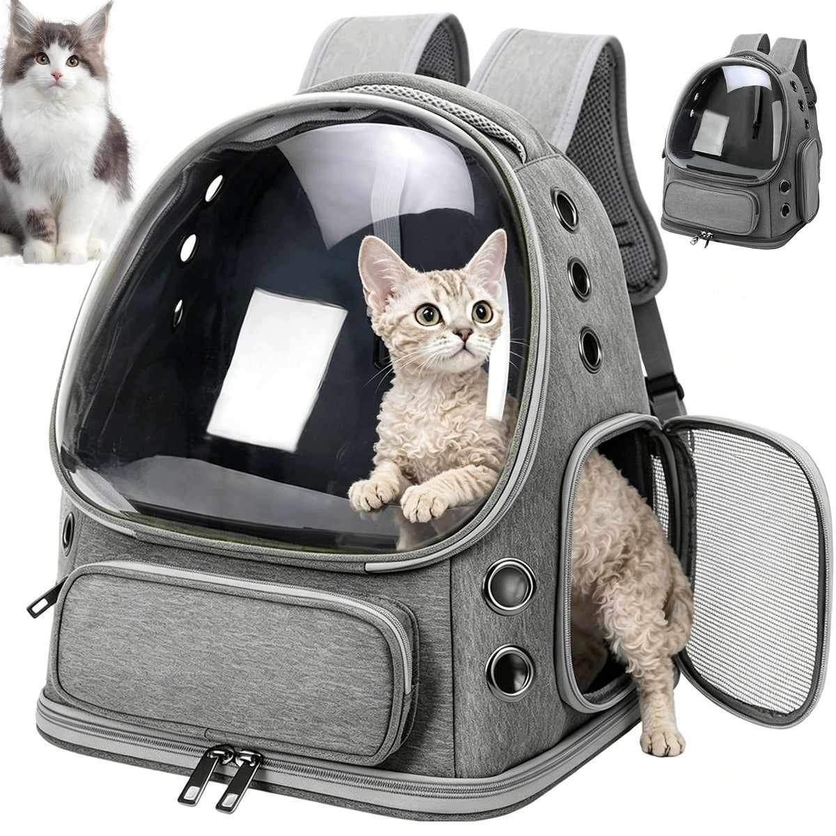 BACKPACK TRANSPORTER FOR ANIMALS WITH SIDE EXIT FOR EASY CONTACT