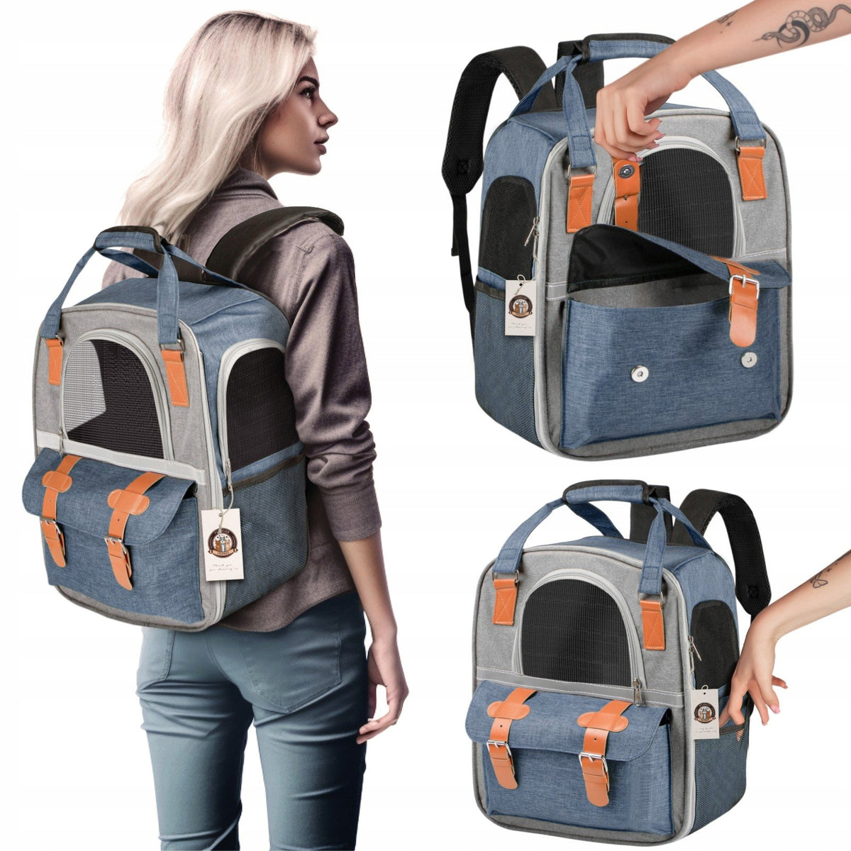 BACKPACK TRANSPORTER FOR CAT DOG TRIPS TRANSPORT UP TO 6 KG BLUE