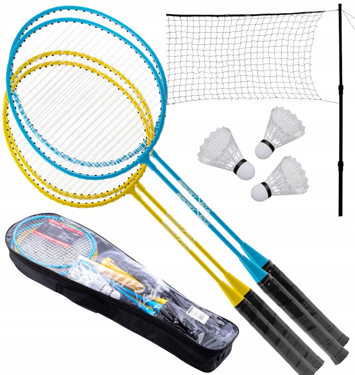 BADMINTON SET 4 RACKETS 3 DARTS NET SPORTVIDA