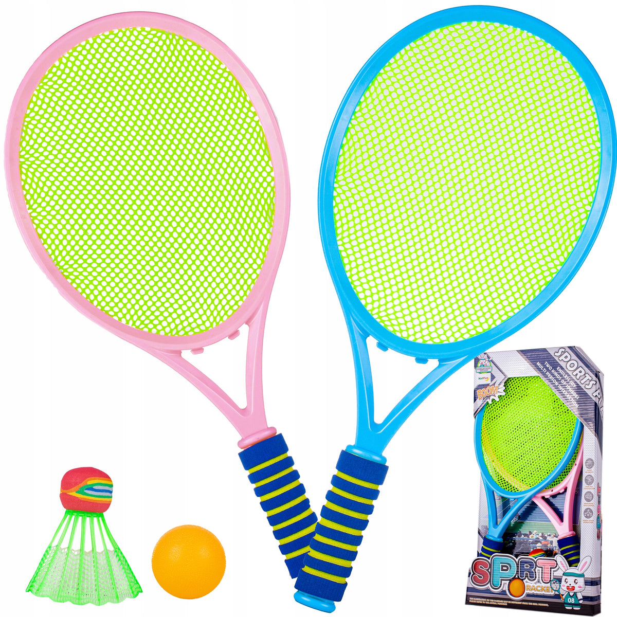 BADMINTON TENNIS SET RACKETS SHUTTLECOCK BEACH BALL FOR KIDS