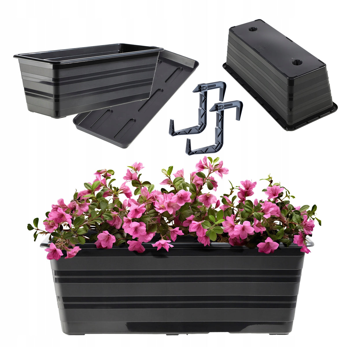 BALCONY BOX 39 cm FLOWER POT STAND HANDLES BALCONY