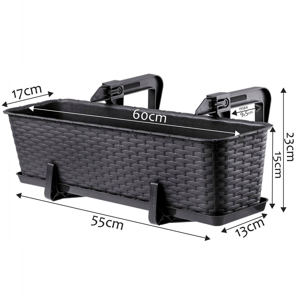 BALCONY BOX 60 cm FLOWER POT STAND HANDLES BALCONY Manufacturer code K2877