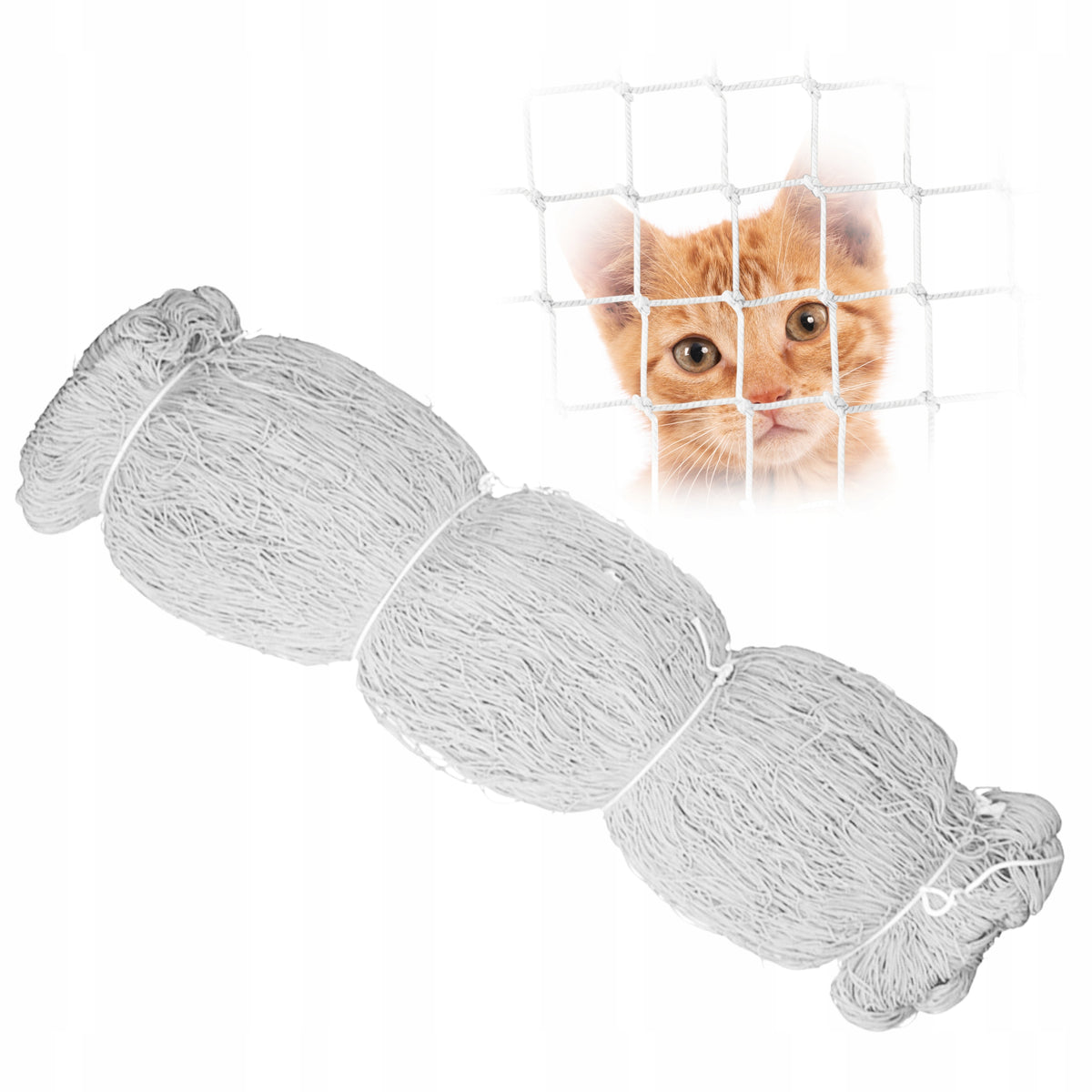 BALCONY NET IN ROLL 4x3m FOR CAT WHITE EYELET 50x50mm SAFE CATS