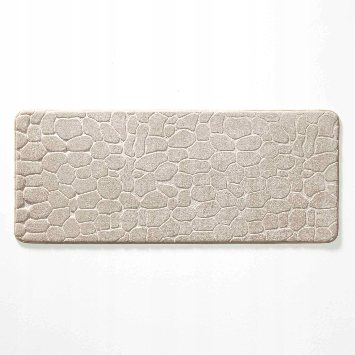 BATHROOM MAT BEIGE ANTI-SLIP RUG EMBOSSED PATTERN 50 x 120 cm